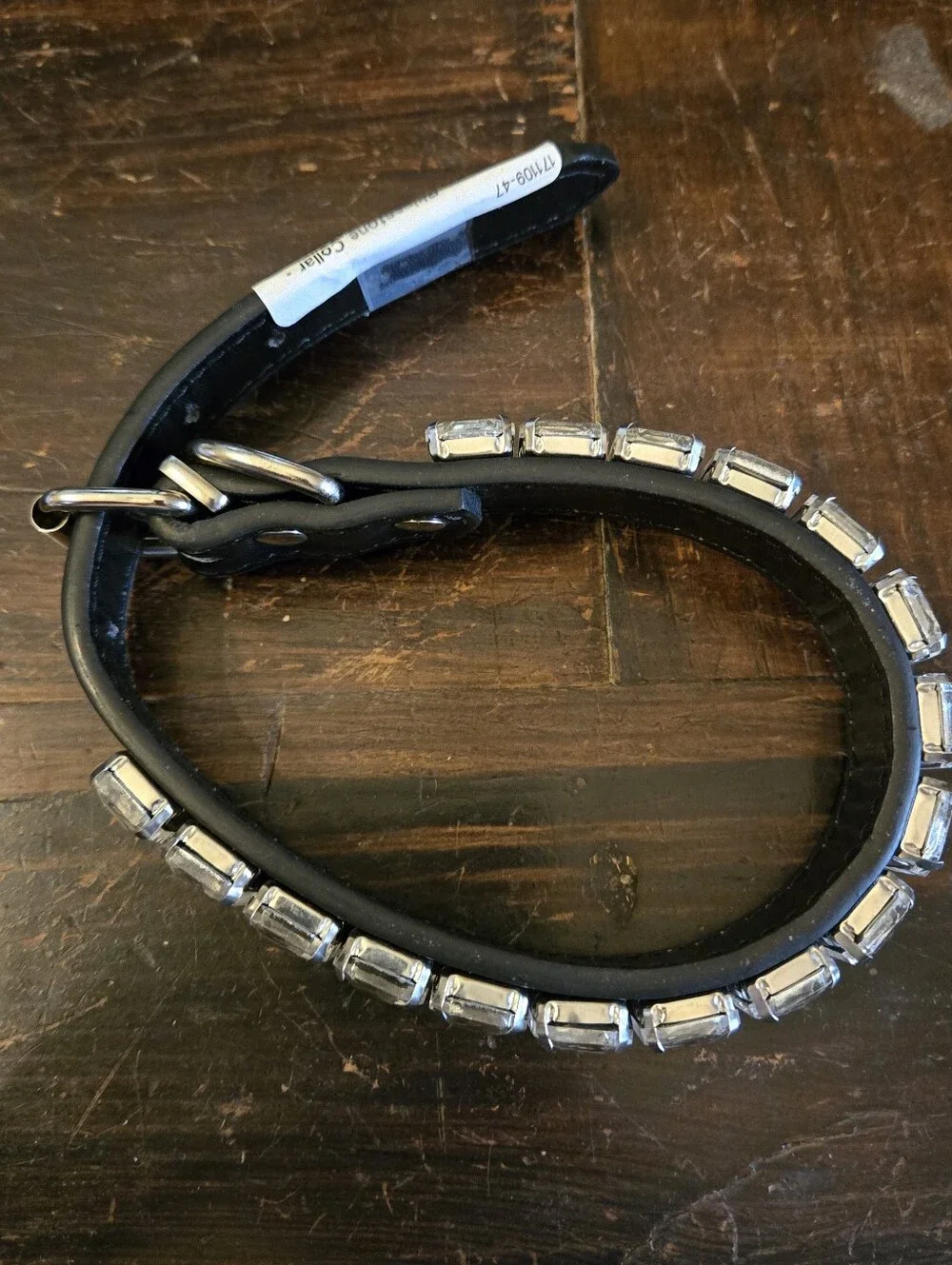Clear Rhinestone Leather Dog Collar - Size Medium
